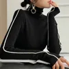 Kvinnors tröjor Pullovers Kvinnor Randig Turtleneck Varm stickad tröja Spring Fall Y2K Elegant Korean Office Lady Simple Design Bottom