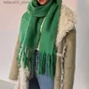 Foulards Femmes Épais Châle Wraps Cachemire Écharpe Hiver Chaud Couleur Unie Couverture Foulards Long Gland Hijab Étoles Foulard Femme Q240111