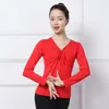 Stage Wear Solid Color Bandage Modern Dance Waltz Yoga Tops Adult Birthday Women Gala 2024 Latin V Neck Street Sports Costume T-shirt