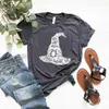 Women's T Shirts Witch Hat T-shirt Happy Halloween Gift Shirt Women Tshirt Kort ärm T-shirts Streetwear Casual Tops