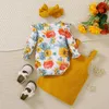 Clothing Sets 3Pcs Born Girls Winter Clothes Long Sleeve Flower Print Romper Suspender Skirt Headband 3Piece Outfits 3 6 12 24M