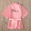 Menina das crianças rosa robe sólido seda cetim quimono roupão de aniversário pijamas camisola crianças sleepwear menino meninas vestes 1-5 anos 240111