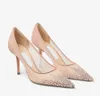 Mode femmes pompes amour 85mm talon pompe en cuir daim strass sandales à bout pointu robe de créateur classique fête mariage talons hauts sandale rose mariée boîte à chaussures sexy