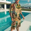 Męskie dresy letnia plażowe zestawy koszulki 3D Tropikalne wzór rośliny TEES SUT Fashion Hawaiian Casual Style