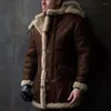 Vestes de chasse hiver fausse peau de mouton Faux cuir mâle chaud épais daim agneaux court moto marron manteaux 2024 extérieur