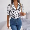 Damesblouses Dames Casual geometrische print Top Notched Single-breasted Office Lady Blouse Shirt voor de zomer