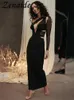 Zenaide 2024 bahar zarif içi boş out bodycon seksi maxi elbise kadınlar için moda örgü şefi uzun kollu kulüp partisi 240130