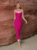 Casual Dresses Elegant Party For Women Strapless Midi Calf Long Elastic Bodycon Bandage Dress Celebrity Evening Gowns Gala