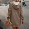 Sudaderas con capucha para mujer, vestido con capucha de otoño e invierno, sudadera transpirable, elegante cordón cálido de longitud media para mujer