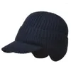 Berets Winter Earmuff Hat Women Men Outdoor Knitted Plus Velvet Thicken Warm Beanies Ear For Protection Bonnet Cover He