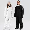 Traje de esquí de invierno para mujer, chaqueta de Snowboard cálida para exteriores, monos de esquí para hombre, traje de esquí impermeable con capucha, conjunto de esquí 240111