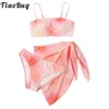 Conjunto meninas rosa maiô 3 pçs crianças bonito tie dye print bikini alças ajustáveis sutiã superior saia inferior moda natação banho wear