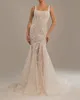 Spaghetti Straps Simple Mermaid Wedding Dresses Sequined Bridal Gowns Beading See Through Illusion Sweep Train Robe Bride Dresses
