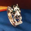 المجوهرات الأوروبية والأمريكية الفاخرة S925 Sterling Silver Green Eyed Lead Head Ring Grand Grand Women Wild Wyp