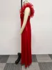 Robes décontractées Sexy Slim taille creuse enveloppée femmes vêtements grand ourlet dentelle une épaule robe rouge dames fête de mariage vêtement formel