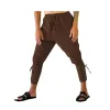 QNPQYX Nouveau Halloween Adulte Hommes Médiéval Renaissance Salon Pirate Cavalier Costume Pantalon Lâche Viking Noir Marron Navigateur Jambe Bandage