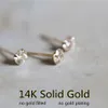 Stud Goldtutu 14K Katı Altın Kristal Küpe Mini Dainty Minimal Basit Stil Hediye Kadın Mücevherleri için Küçük Küpeler 230130252m