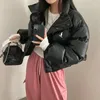 Casacos de Trench das Mulheres CP Outono Inverno Parkas de Couro Mulheres Moda Gola Elegante Punhos Elásticos Acolchoados Jaquetas Femininas Senhoras