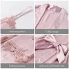 Leepwear Female 542PCS Pajamas Set Satin Pyjamamas Lace Patchwork Bril Wedding Nightwear Rayon Home Wear Nighty Robe Suit 240110