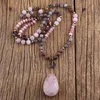 Moda boêmia jóias acessório multi contas de pedra atada rosa dorp charme pingente colares para festival 240111