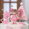 Décoration de gâteau pour filles, fournitures de fête, petite princesse, anniversaire pour bébé, journée des enfants, poupée étoile, cadeaux avec nœud rose