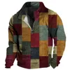 Felpa con cappuccio vintage con cerniera per uomo Divertente Patch Grid Stampa 3d Felpa a maniche lunghe autunno Street Abbigliamento oversize da uomo 240110