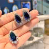 Set di orecchini romantici con ciondolo a forma di collana di diamanti da laboratorio con pietre preziose di tanzanite per le donne, set di gioielli per feste di nozze, accessori con ciondoli regalo