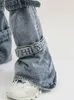 Jeans DEAT Fashion Women's Cotton Jeans Patchwork Strap Leg Cover Splicing Washed Blue Denim Pants Spring 2023 Trend New 17A5655