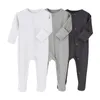 012 M Katoen geboren bodysuit effen kleur baby romper voor jongens meisjes lange mouw jumpsuit peuter babykleding lente herfst 240110