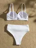 Sexy strass cinto de cintura alta biquinis conjunto feminino sólido branco preto push up underwire maiô fivela maiô banho 240110