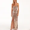 Casual Jurken Mode Sexy Jurk Vrouwen Elegante Luxe Pailletten Strapless Backless Gedrapeerde Split Bruiloft Verjaardag Avond Cocktail Party