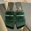 Luxury Designer Velvet One-strap High-heeled Slippers Square Toe Stiletto Solid Summer Pumps 7cm Open Tapered Thin High Heels Party Wedding Shoes 10a Top Quality