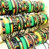 Bracelets en cuir faits à la main, 3050100 pièces, Bob Rasta jamaïque, manchette à la mode, bijoux cadeau de fête, mélange rouge jaune vert, vente en gros, 240110