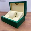 Caja de reloj verde de alta calidad, caja de madera de cuero AAA elegante de lujo con almacenamiento de embalaje con almohada de microfibra 240110