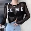 2024 Letter-printed Hollowed-out T-shirt for Women's Summer New Design Sense Small Crowd Loose Short Long-sleeved Sunscreen Shirt Top