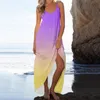 Vestidos casuais gradiente impressão verão solto boho praia vestido mulheres espaguete cinta férias cami maxi senhoras algodão camiseta tanque sundress