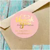 Wrap Prezent 500pcs/Roll Pink DIY Dziękujemy za zamówienia naklejki ślubne z miłością okrągłe etykiety Scrapbooking Drop Deli Dhset