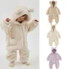 0-2Y Born Baby Rompers Spring Warm Fleece Baby Boys Jumpsuits Baby Girls Clothing Animal Overall Baby Outwear 240111