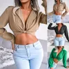 Women's Blouses 2024 Summer Womens Tops Suit Collar Knotted Shirt Top Sexy Female