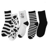 Women Socks Autumn Winter Products Cow Print Cute Harajuku Cotton And Linen Women's Striped Solid Color Casual Cartoon