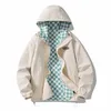 Automne surdimensionné veste réversible hommes coupe-vent à capuche mode casual rue Zip Up manteau damier vêtements d'extérieur mâle 240111