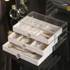 3-layers Transparent Jewelry Organizer Large Ring Necklace Earring Makeup Holder Cases Velvet Jewelry Box for Women 240110