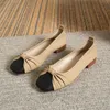 2024 designer women shoes New Bow Colored Beige black Low Heel Square Head Single Shoes 36-41