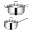 Set di pentole Set di pentole in acciaio inossidabile addensato all'ingrosso Padella Zuppa di latte Kitchware 3 pezzi