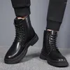 Boots England Style Men Black Stylish Original Leather Shoes Cowboy Autumn Winter Boot Handsome Platform High Motorcycle Botas