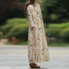 Klänning johnature kvinnor vintage ramie klänningar oneck sju ärm kinesiska stilrockar knapp 2021 vår ny lös kvinnlig klädklänning