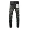 24SS MARKA MASY Modna Purple Mens High Street Ripped Pants Black Paint Trend Slim dżinsy