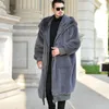 Oversized Loose Man's Long Fur Coat Faux Rabbit Fur Hooded Jacket Large Size Pockets Zipper Thick Warm Winter X-long Overcoat 240110