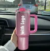 Amerikaanse voorraad Quencher Tumblers roze Cosmo Parada Flamingo Valentijnsdag geschenk 40oz roestvrijstalen bekers handvat deksel stro auto mokken waterflessen G0116