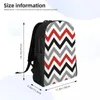 Backpack Retro Stripe Modern Red Black White Gray Zigzag Geometric School College Travel Bag Bookbag Fits 15 Inch Laptop